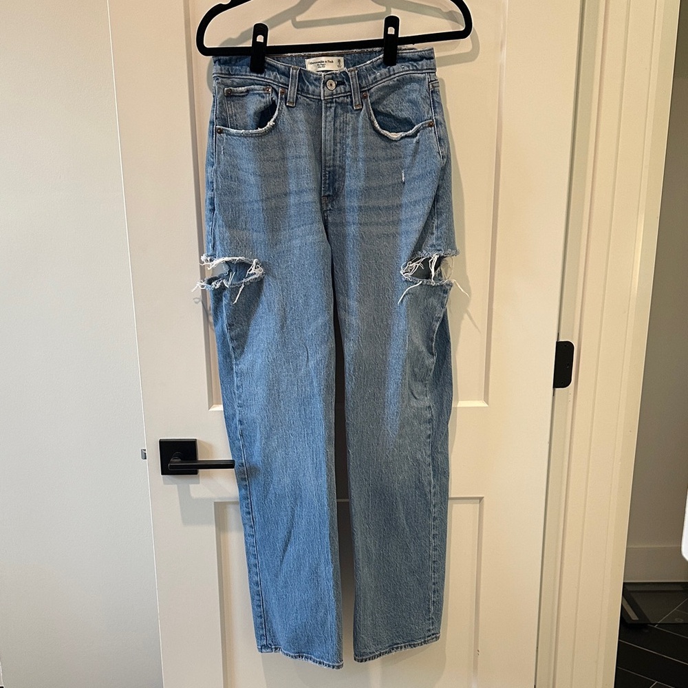 Abercrombie & Fitch Light Blue Ripped Straight Leg Jeans